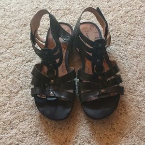 Black leather gladiator sandals sz 8
